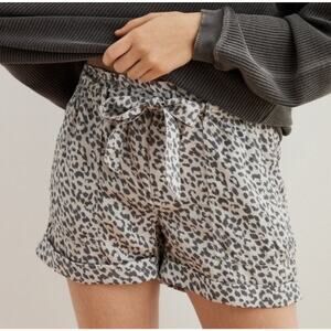 Aerie Glacier Bay Leopard Front Tie Paper Bag Waist Camp Shorts Small NWT